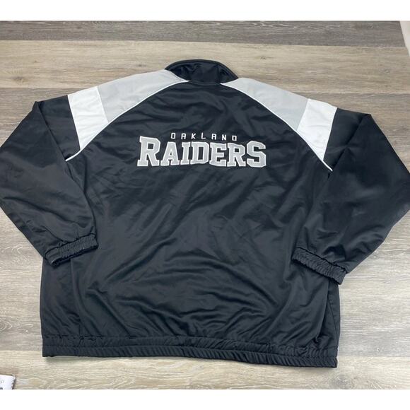 VTG NFL Oakland Raiders Zip-Up Track Jacket XXL Black White Logo Official Gear - Picture 1 of 10